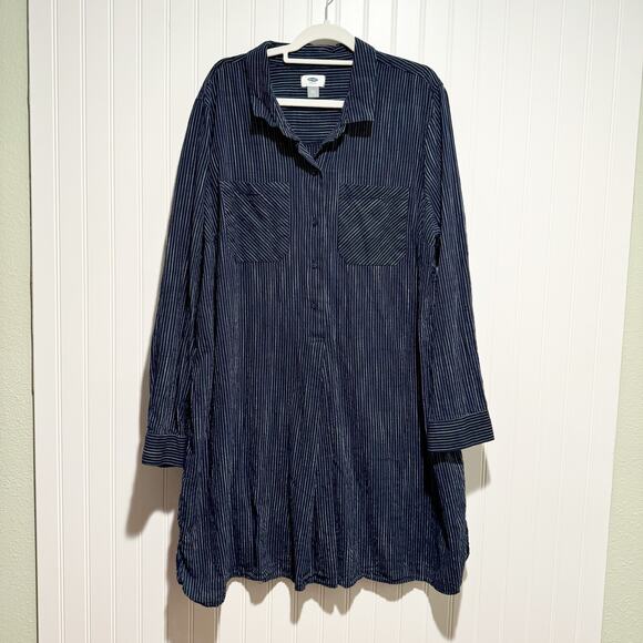 Old Navy Dresses & Skirts - Old Navy Striped Popover Shirt Dress Navy Blue Size XXL